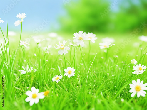 grass and little flowers, sunny day,nature background concept