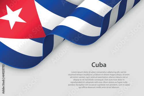 3d ribbon with national flag Cuba isolated on white background