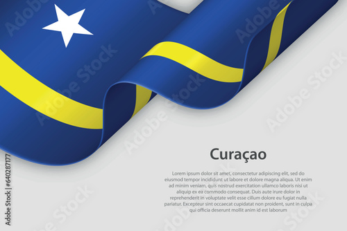 3d ribbon with national flag Curacao isolated on white background