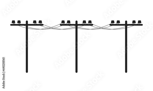 Utility poles monochrome flat vector object. Electrical wire. Transmit electrical power. Editable black and white thin line icon. Simple cartoon clip art spot illustration for web graphic design