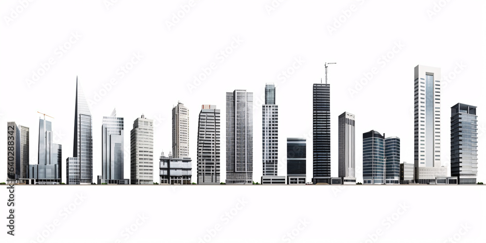 Compilation of unconnected skyscraper buildings, portrayed on a white base.