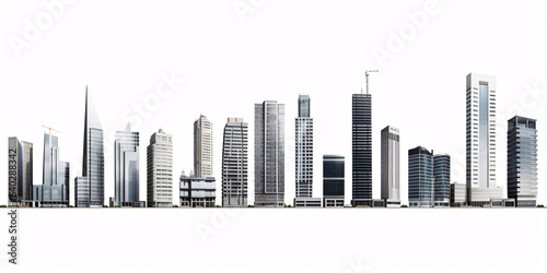 Compilation of unconnected skyscraper buildings  portrayed on a white base.