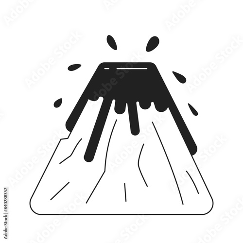 Volcano eruption monochrome flat vector object. Expulsion of molten lava. Natural disaster. Editable black and white thin line icon. Simple cartoon clip art spot illustration for web graphic design