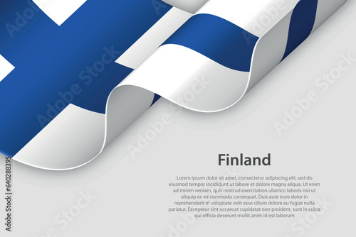 3d ribbon with national flag Finland isolated on white background