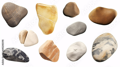 Collection of isolated stones or rocks on a white background..