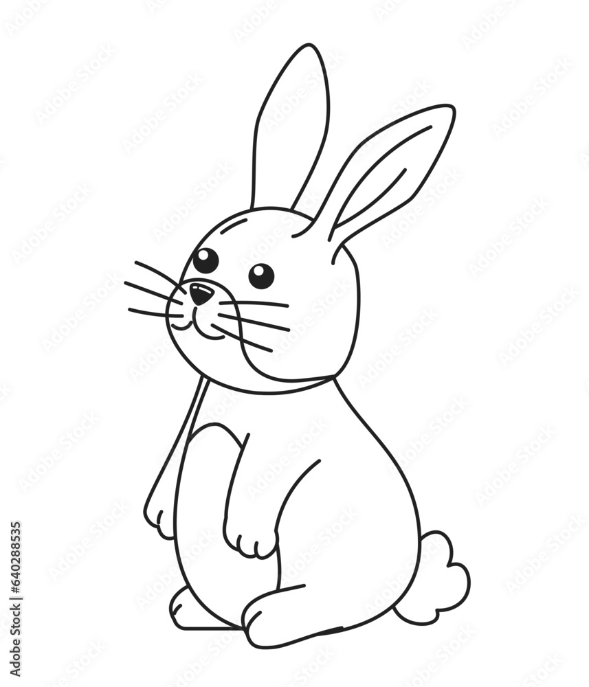 Cute rabbit monochromatic flat vector character. Dreamy bunny sitting. Editable thin line full body animal on white. Simple bw cartoon spot image for web graphic design Cute rabbit monochromatic flat vector character. Dreamy bunny sitting. Editable thin line full body animal on white. Simple bw cartoon spot image for web graphic design