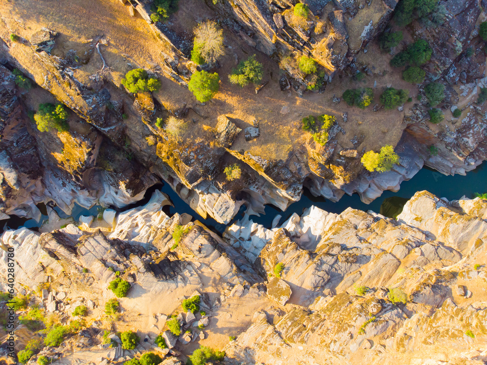 Panorama landscape of rock formations of Tasyaran Valley Natural Park canyon (aka Taşyaran Vadisi) at sunset. Located in Usak (Uşak), Turkey
