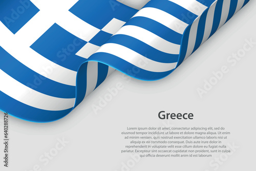 3d ribbon with national flag Greece isolated on white background