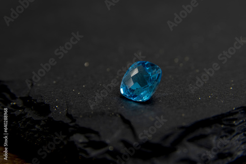 Blue gemstones in macro photography. Close u