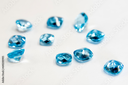Blue gemstones in macro photography. Close u