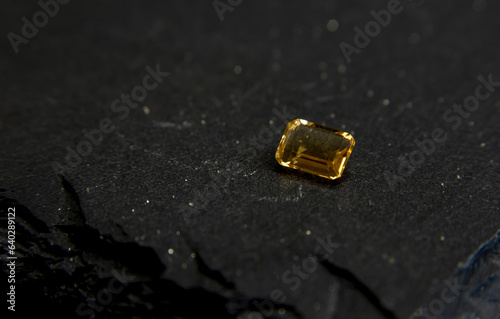 Yellow gemstones in macro photography. Close up