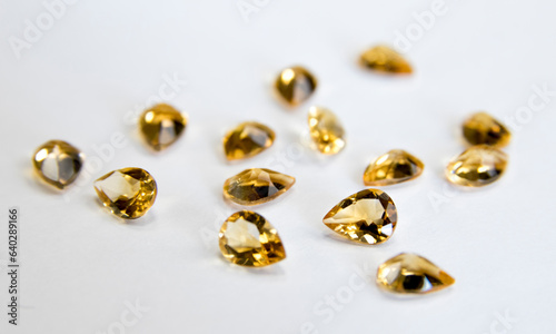 Yellow gemstones in macro photography. Close up