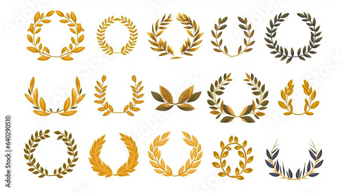 Gold laurel wreath  winner award set vector illustration.generative ai