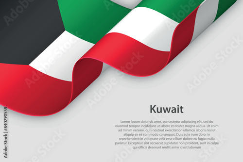 3d ribbon with national flag Kuwait isolated on white background
