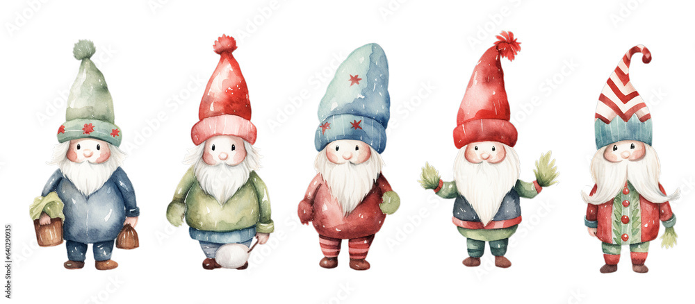  isolated watercolor cute gnomes scandinavian