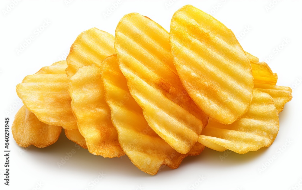 Fluted potato chips, isolated on white background Fluted potato chips, isolated on white background