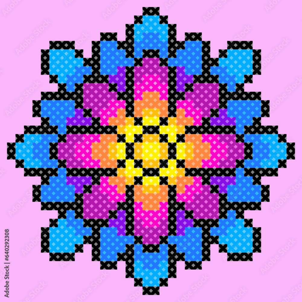 seamless pattern with flowers. tribal pattern. local fabric pattern. pixel pattern. cross stitch seamless pattern with flowers. tribal pattern. local fabric pattern. pixel pattern. cross stitch