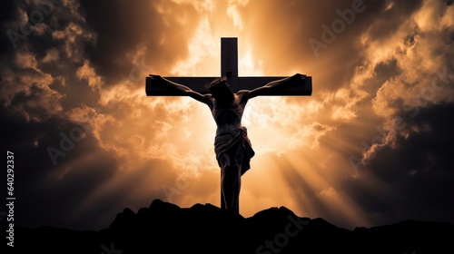 Crucifixion of Jesus Christ, Silhouetted on the Cross with Divine Light