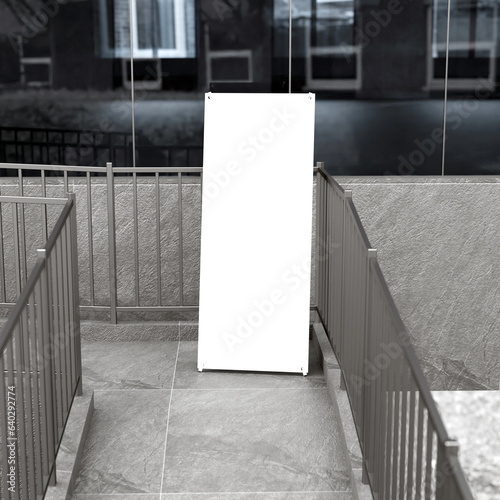 vertical roll up banner 3d realistic mockup. empty x stand for communication, exhibition, display advertisement. modern backdrop business, corporate