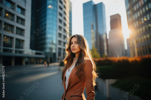Portrait of young confident business woman in the street, Generative AI Illustration
