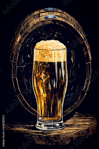Pint of beer in beer cellar. Poster design. Generative Ai illustration