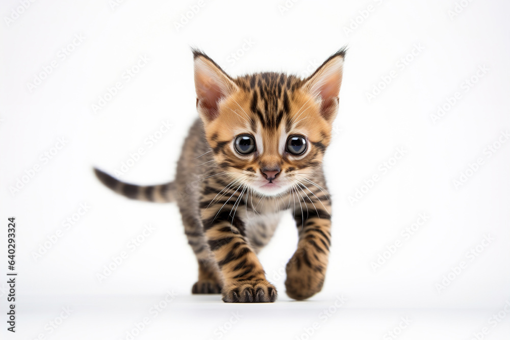 Obraz premium Closeup Portrait of Playful Bengal Kitten on White