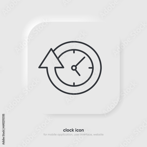 Time and clock icon. Clock icon in trendy flat and line style isolated on background. Icons for date, time, era, duration, period, span, hour, minute, watch, timer, time keeper.