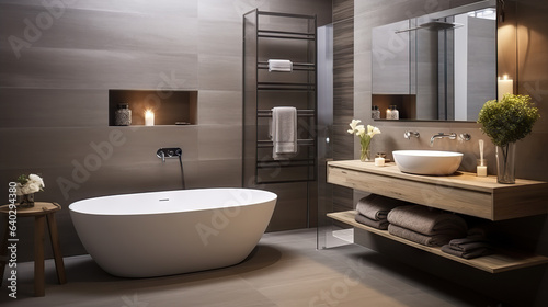 Captivating Modern Bathroom with Shower Area and Bathtub  Where Relaxation Meets Style. created with Generative AI