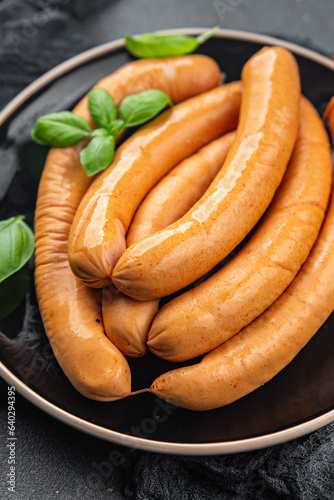 soy sausages vegetable protein seitan meatless wheat vegetarian or vegan snack ready to eat on the table healthy meal snack top view copy space for text food background rustic