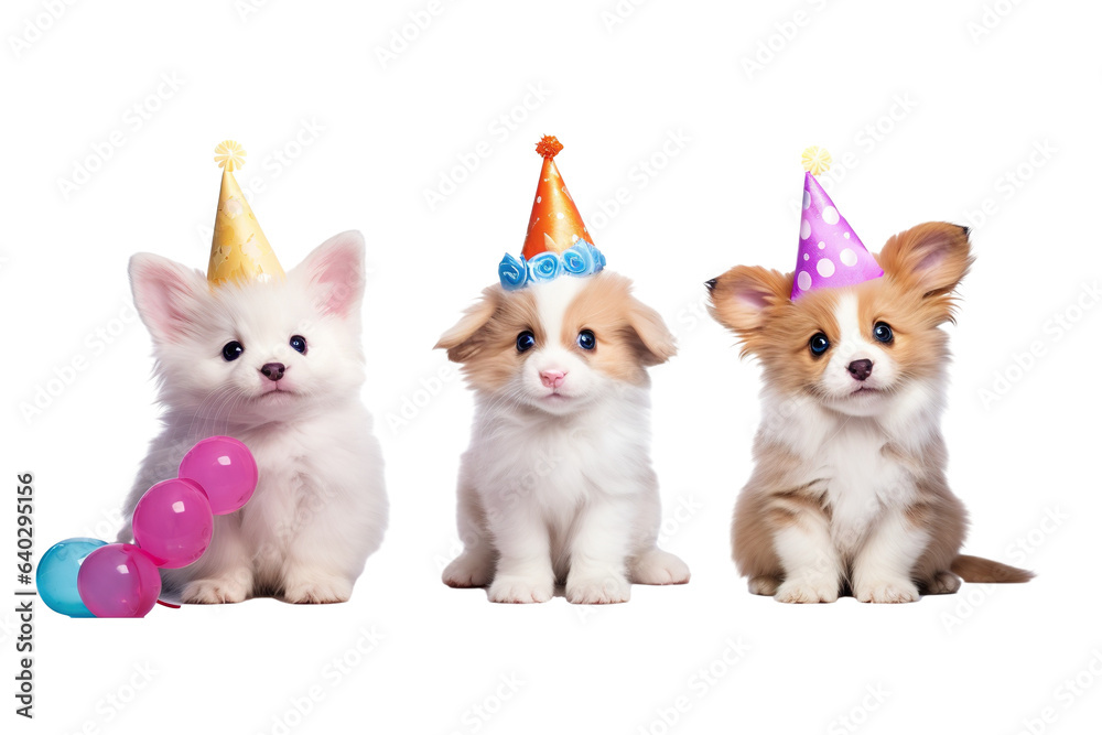 Cute Dog, Cat, or Rabbit Birthday Celebration white background isolated PNG