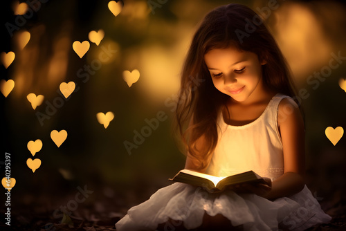 Photographie Little girl reading holy bible book at garden