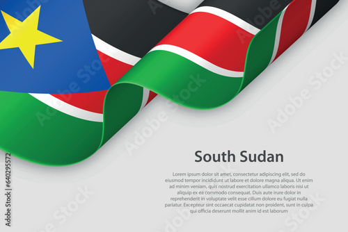 3d ribbon with national flag South Sudan isolated on white background