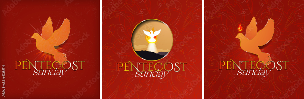 Pentecost Sunday Poster Set. Beautiful Dove Silhouette with Pentecostal ...