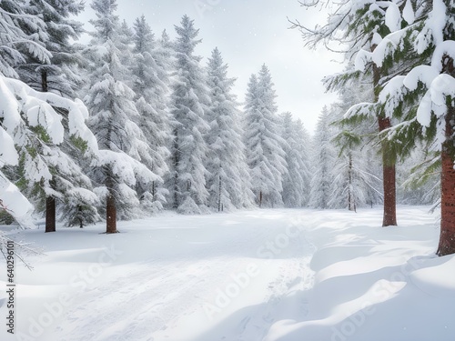 snow covered trees in the forest