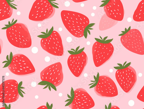 Seamless vector pattern with red strawberries on a pink background. Decorative print