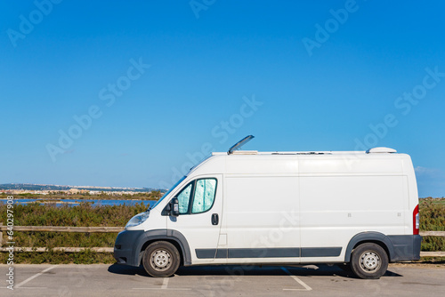 Camper van on sea coast in Spain