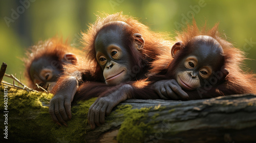 Orangutan cubs close up