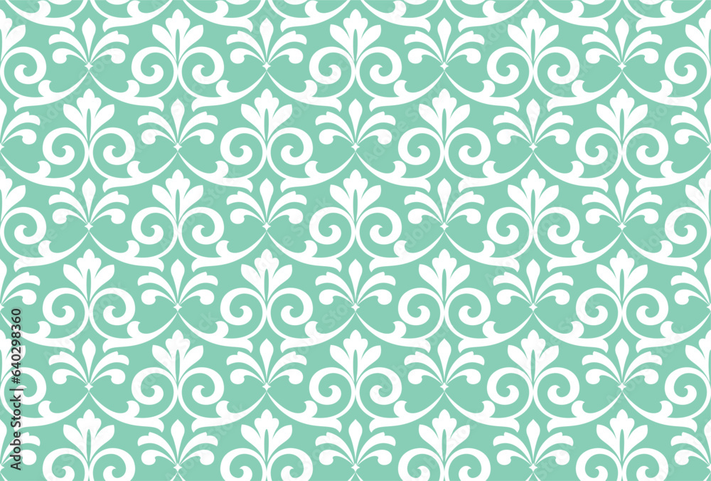 Flower geometric pattern. Seamless vector background. Green and white ornament