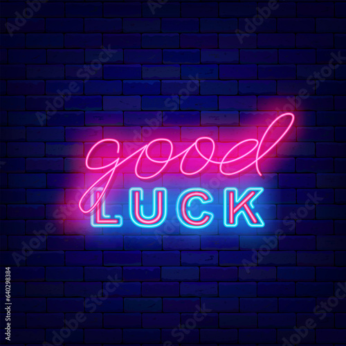 Good luck neon label. Handwritten lettering. Editable stroke. Vector stock illustration