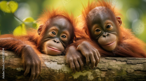 Orangutan cubs close up