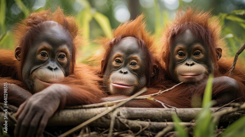 Orangutan cubs close up