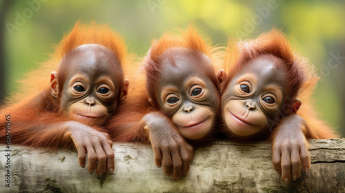 Orangutan cubs close up