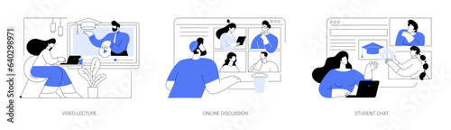 Distance learning virtual communication isolated cartoon vector illustrations se