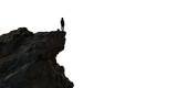 Adventure Woman Hiker on Mountain Top Peak. PNG Cutout for composite. 3d Rendering Cliff