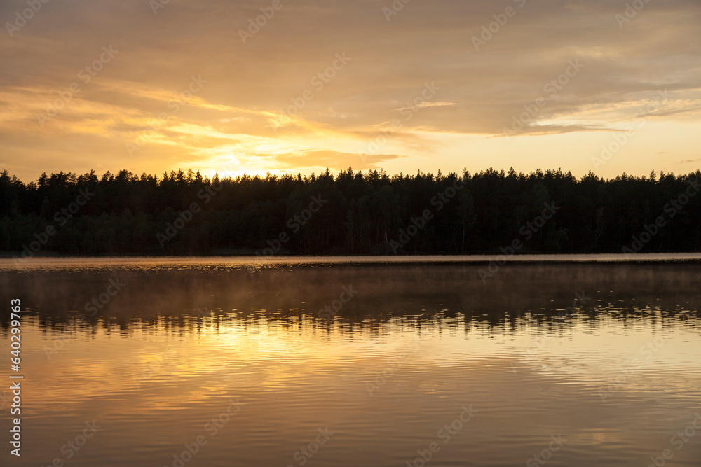 Baltis Lake Orange Sunset With Reflections