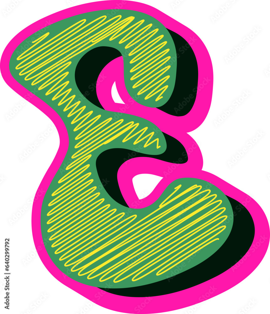 Groovy Scribble Style Alphabet Letters, Stylish 3D Typography