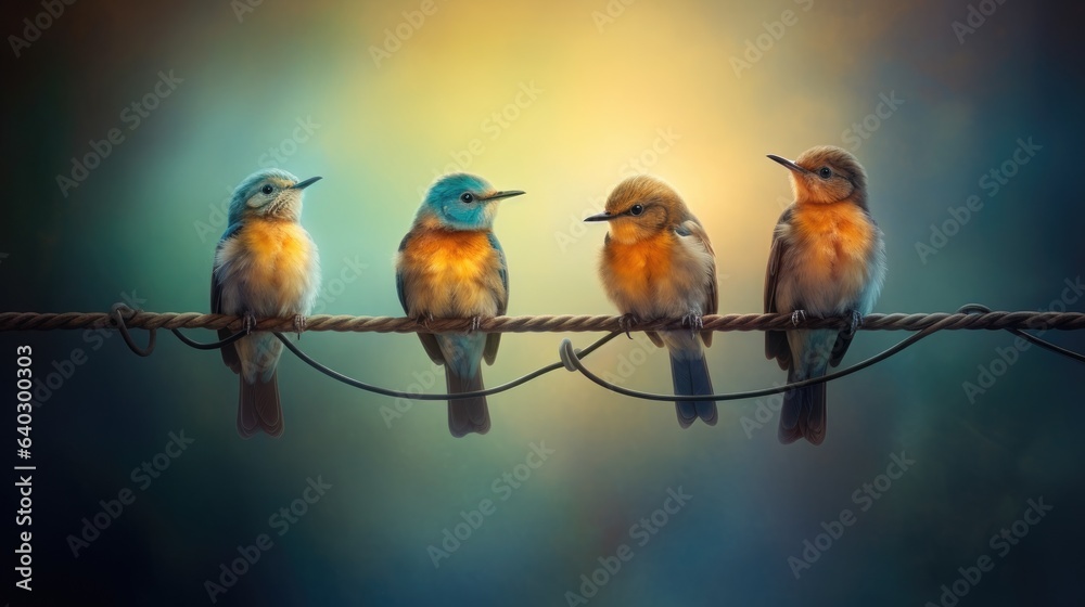 Four birds sitting on wire