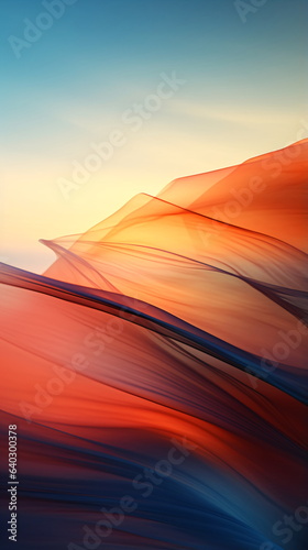Elegant fashion flying satin silk cloth design sunset for product display. Gold colored cloth piece of fabric on sun at dusk and wind inspiration background. generative A