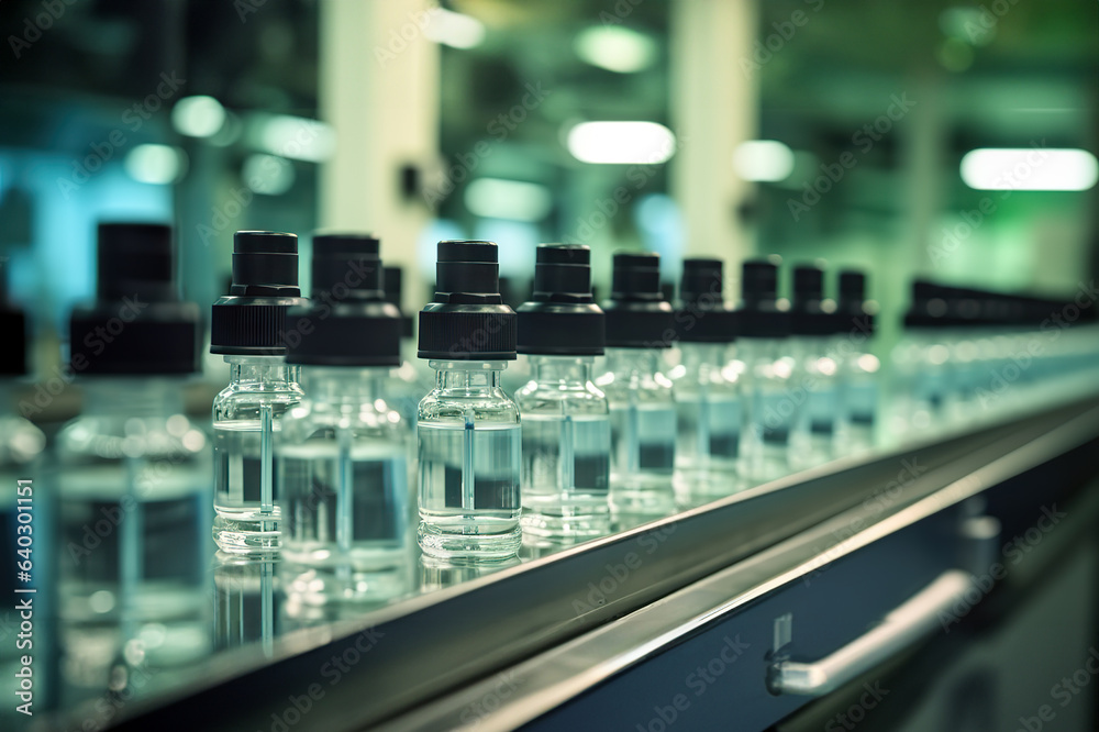 Pharmaceutical Manufacturing Medical Vials on Production Line in