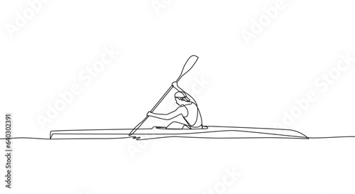 A single continuous line drawing of a man overcoming the distance on a canoe. Canoe flatwater, canoe sprint. One line drawing vector illustration